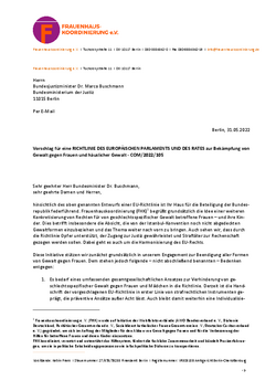 Titelseite der Stellungnahme zur geplanten EU-Richtlinie zur Bek&auml;mpfung von Gewalt gegen Frauen und h&auml;uslicher Gewalt - COM/2022/105