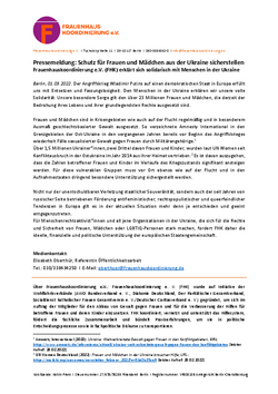 Bild Pressemeldung: Schutz f&uuml;r Frauen  und M&auml;dchen aus der Ukraine sicherstellen