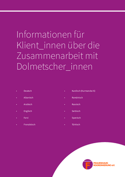 Leitfaden "Informationen f&uuml;r Klient_innen &uuml;ber die Zusammenarbeit mit Dolmetscher_innen"
