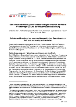 Gemeinsame Erklärung der BAG Freie Wohlfahtspflege und Frauenhauskoordinierung Runder Tisch FHK Stellungnahme Rechtsanspruch + Finanzierung