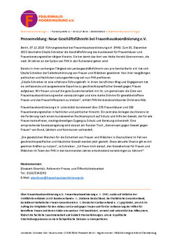 Pressemeldung: Neue Gesch&auml;ftsf&uuml;hrung bei Frauenhauskoordinierung e.V.