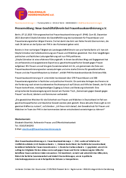 Pressemeldung: Neue Gesch&auml;ftsf&uuml;hrung bei Frauenhauskoordinierung e.V.